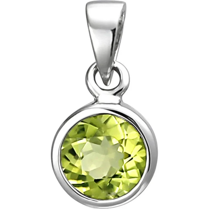 JOBO Kettenanhänger mit Peridot, 925 Silber, rhodiniert, Durchmesser 7,4 mm