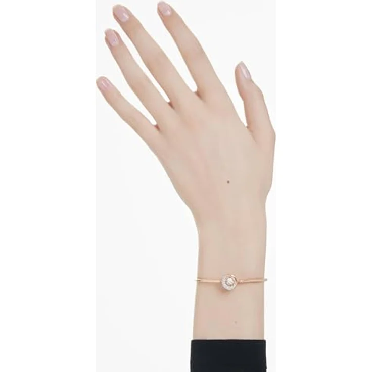 Swarovski Dextera Armreif, Weißes, Rosé Vergoldetes Armband mit Kristallen im Rundschliff und Karabinerverschluss – Bild 5