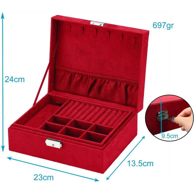 Intirilife Schmuckkasten (hochwertige Juwelenbox Schmuckschatulle Accessoirekästchen in Rot, 1 St), Zum Aufbewahren von Ringen Ketten Uhren Ohrringen und Armbändern – Bild 2