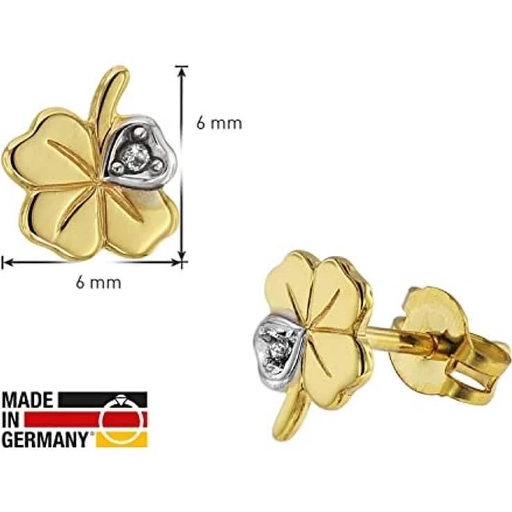 trendor Damen Ohrringe Kleeblatt 333 Gold 8 Karat Bicolor mit Zirkonia, 6 x 6 mm Ohrstecker aus Echtgold, zauberhafte Geschenkidee für modische Frauen, 75094 – Bild 4