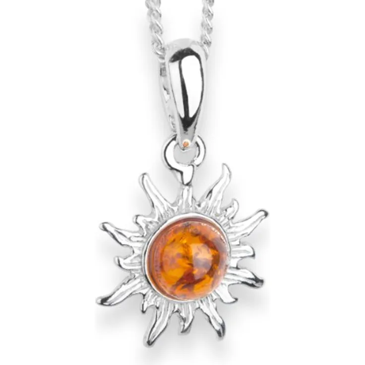 InCollections Damen-Halskette Sonne, 925 Sterling Silber mit gelbem Bernstein, 42 cm