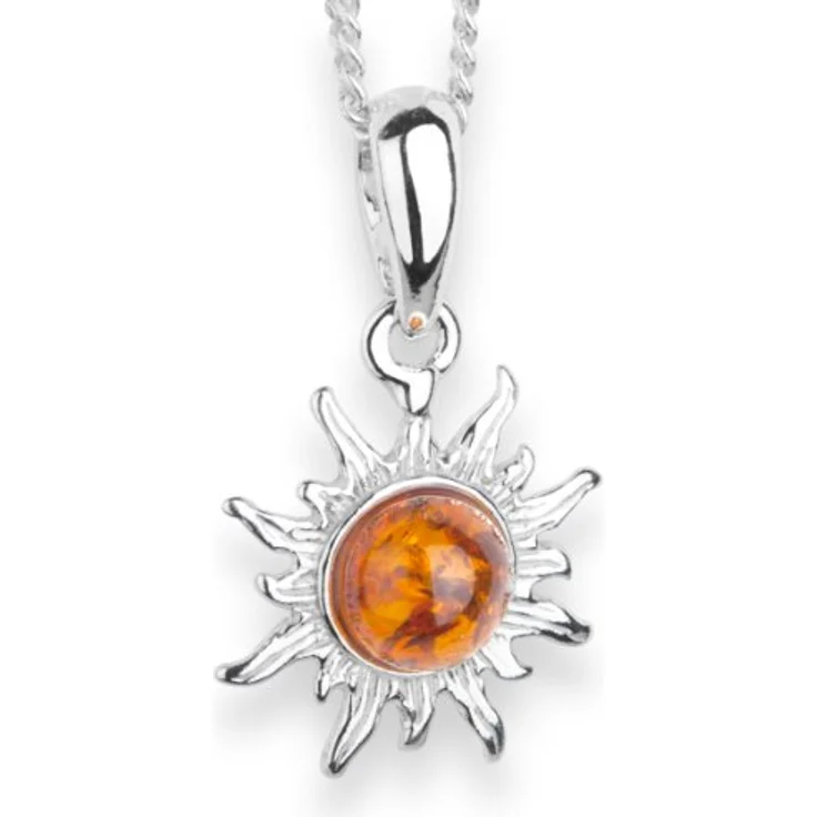 InCollections Damen-Halskette Sonne, 925 Sterling Silber mit gelbem Bernstein, 42 cm – Bild 1