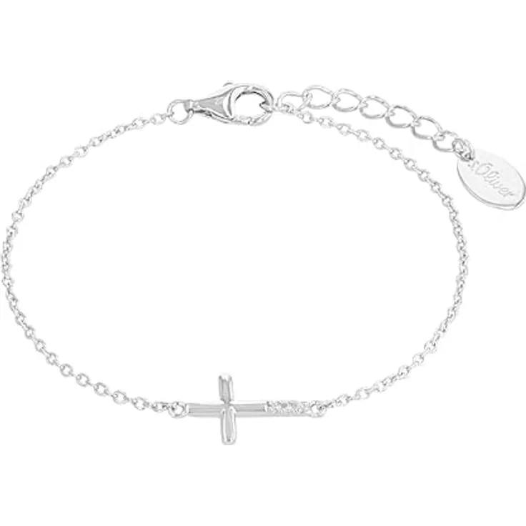 s.Oliver Armband 925 Sterling Silber für Mädchen, 14+2 cm, mit Zirkonia, Kreuz-Design, in Geschenkbox, 2035515