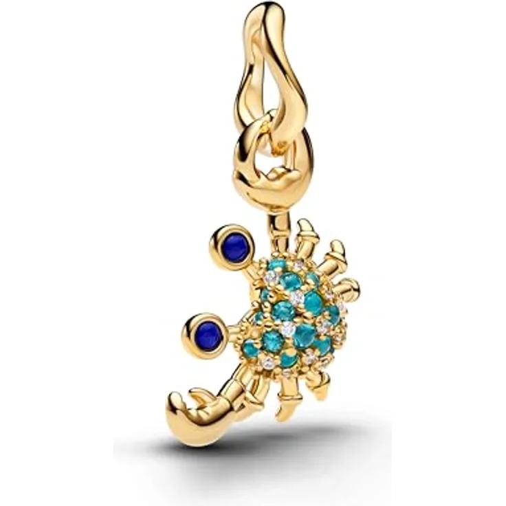 Pandora Charm-Einhänger 764684C01, Vergoldet, Krabbe mit Zirkonia, maritimes Design