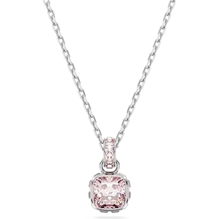 Swarovski Birthstone Anhänger Juni, Rosafarbene und Rhodinierte Damenhalskette mit Kristallen im Kissenschliff – Bild 1