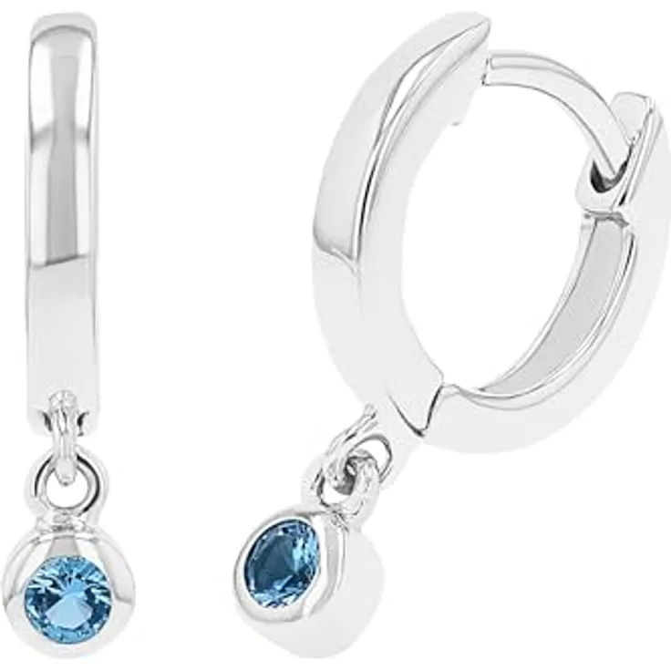 s.Oliver Silbercreolen für Mädchen, Zirkonia in Türkis, 925 Sterling Silber, rhodiniert, kleiner Steckverschluss