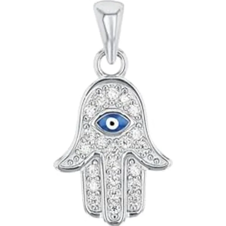 Amor Kettenanhänger Damen, Hamsa Hand aus 925 Sterling Silber mit Zirkonia Steinen, Gold in Geschenk Box