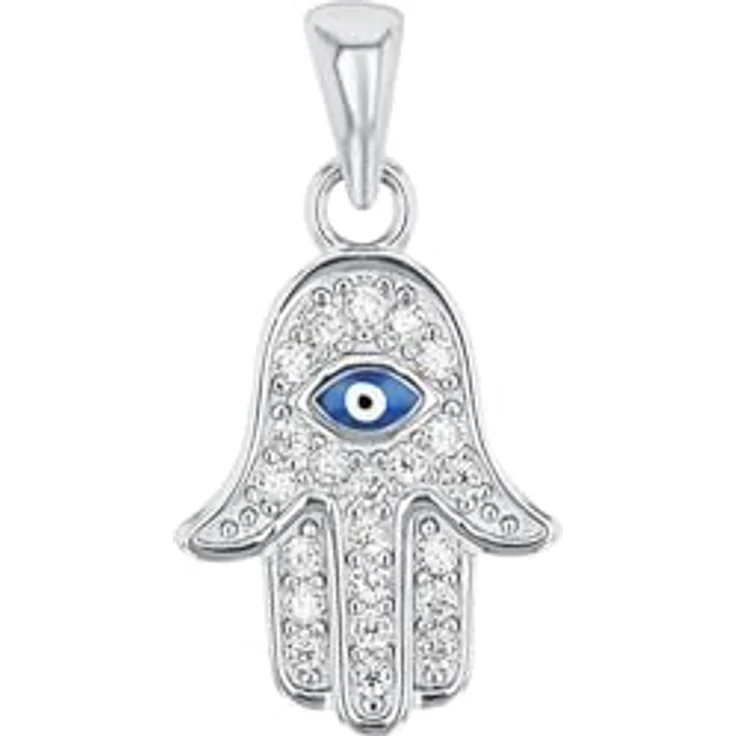 Amor Kettenanhänger Damen, Hamsa Hand aus 925 Sterling Silber mit Zirkonia Steinen, Gold in Geschenk Box – Bild 1