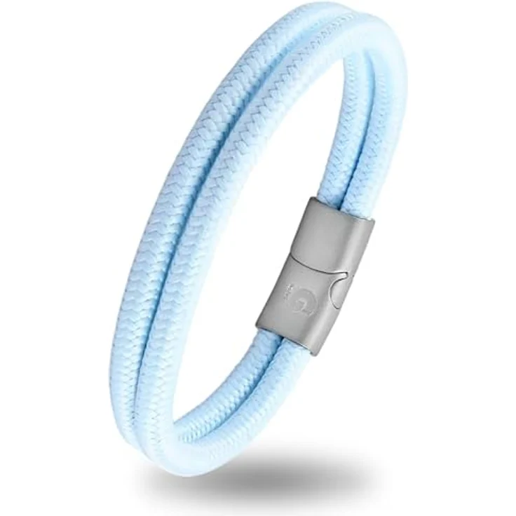 Galeara Noa Segeltau Armband Geflochten Nautisch mit Magnetverschluss, 5mm Nylon, baby blau, Größe 195 mm – Bild 1