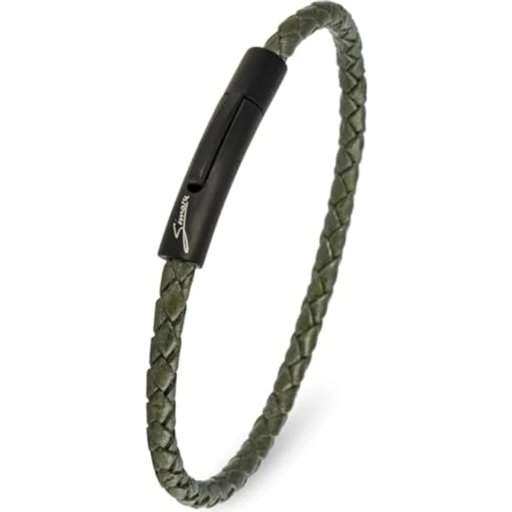 Simaru Lederarmband, 4mm geflochten aus Echtleder, unisex mit Edelstahl Hakenverschluss, 22cm - XL, wasserfest, oxyd – Bild 1