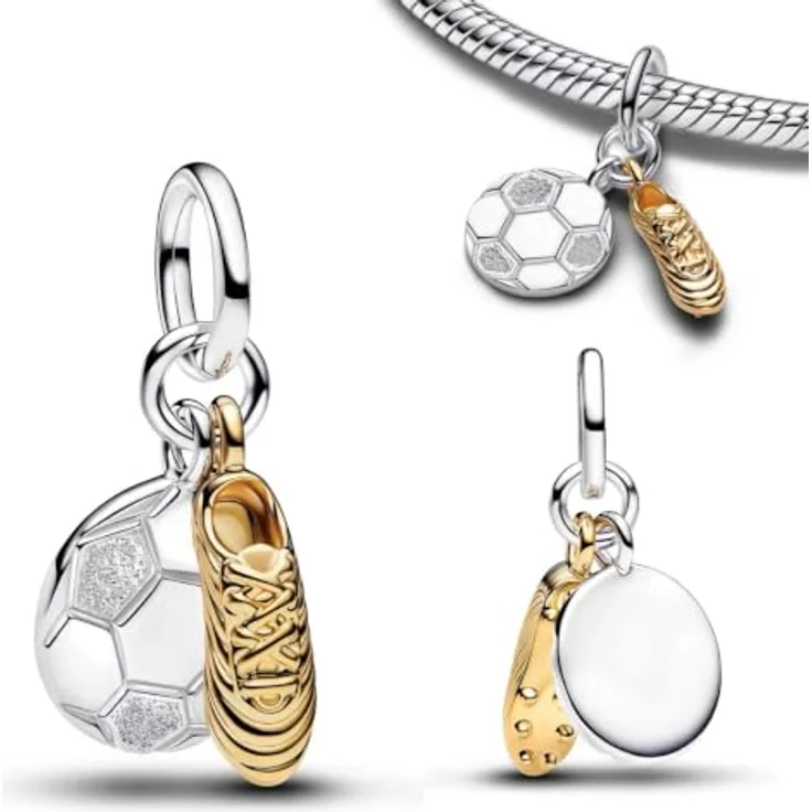 WEIMU Golden Charms 925 Sterling Silber Charm für Armband & Halskette, Hypoallergenes Fußball-Design, Geschenk für Damen – Bild 1