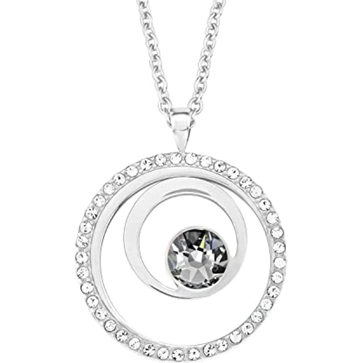 s.Oliver Kette mit Kreis Anhänger, Edelstahl mit Kristallen von Swarovski, Silber, verstellbar von 42 cm bis 45 cm – Bild 1