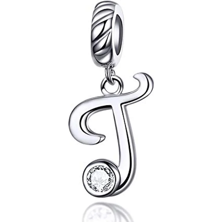 LaMenars Alphabet-Anhänger, Charm Bead aus 925er-Sterlingsilber mit kubischem Zirkonia, Letter T, kompatibel mit Pandora Armband – Bild 1