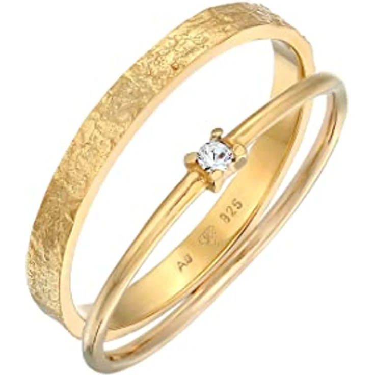 Elli Damenring Stapel 2er Set, Solitär mit Glaskristall, 925 Sterling Silber – Bild 1