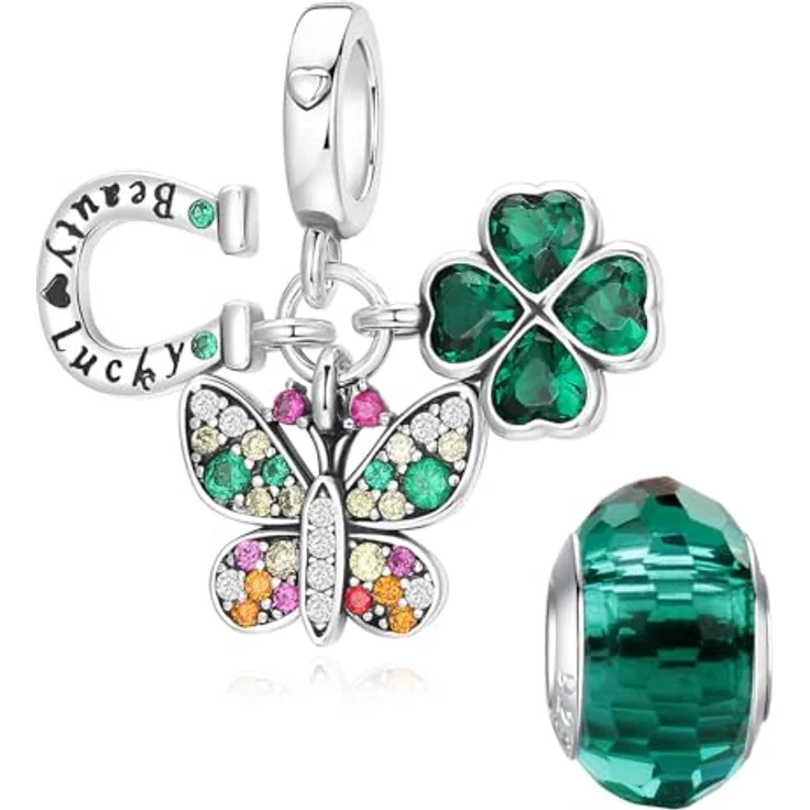 LNQOBU 925 Silber Charms Anhänger für Pandora Armbänder und Halsketten, inklusive Spacer Beads, Lochgröße 4,5-5 mm – Bild 1