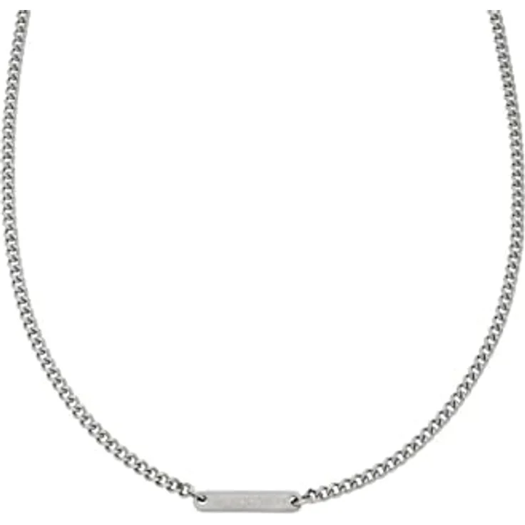 Emporio Armani Herren Halskette, Silberfarbener Edelstahl mit gebürstetem Finish, 5cm + 7cm Länge, Karabinerverschluss – Bild 2