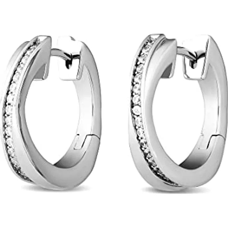 JETTE Creolen WRAPPED 87223183, 925er Silber rhodiniert mit 34 weißen Zirkonia, Länge 1,9 cm, Durchmesser 1,9 cm