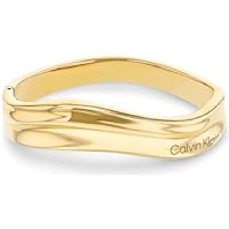 Calvin Klein ELEMENTAL Armreif für Damen, Gelbgold, skulpturales Design aus Edelstahl mit goldfarbener Ionenplattierung, 17,5 cm Umfang, integrierter Scharniermechanismus