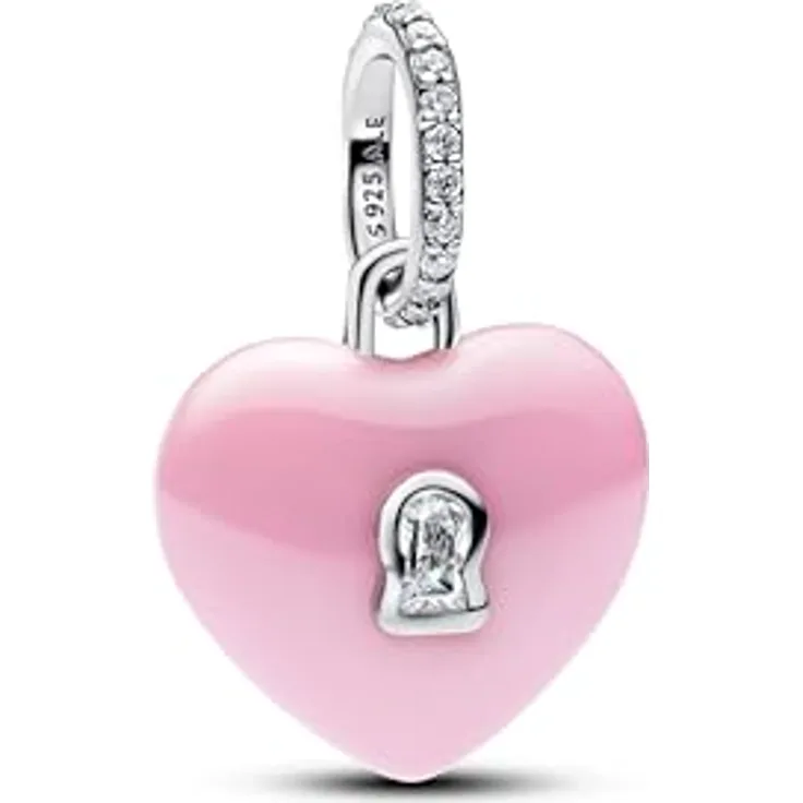 PANDORA Moments Rosafarbenes Keramik Herzschloss Charm-Anhänger aus Sterling Silber mit Zirkonia, Kompatibel mit ME und Moments, 794424C01