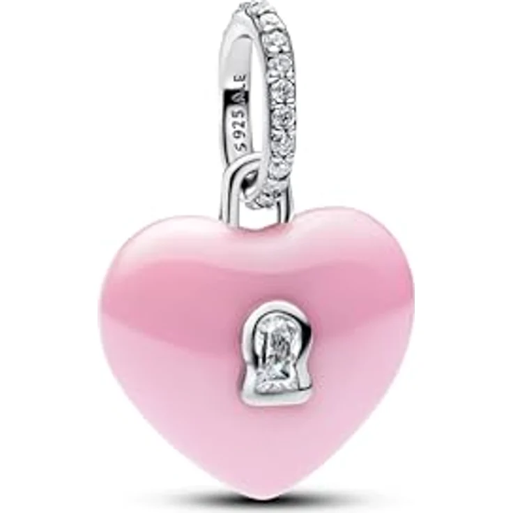 PANDORA Moments Rosafarbenes Keramik Herzschloss Charm-Anhänger aus Sterling Silber mit Zirkonia, Kompatibel mit ME und Moments, 794424C01 – Bild 1