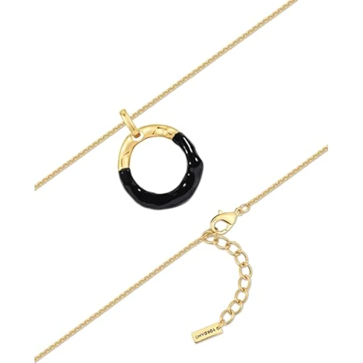 Yokoamii Damen Kette gelbvergoldet 14 Karat mit schwarzer Emaille, 65 cm verstellbar, Modeschmuck mit Anhänger – Bild 2