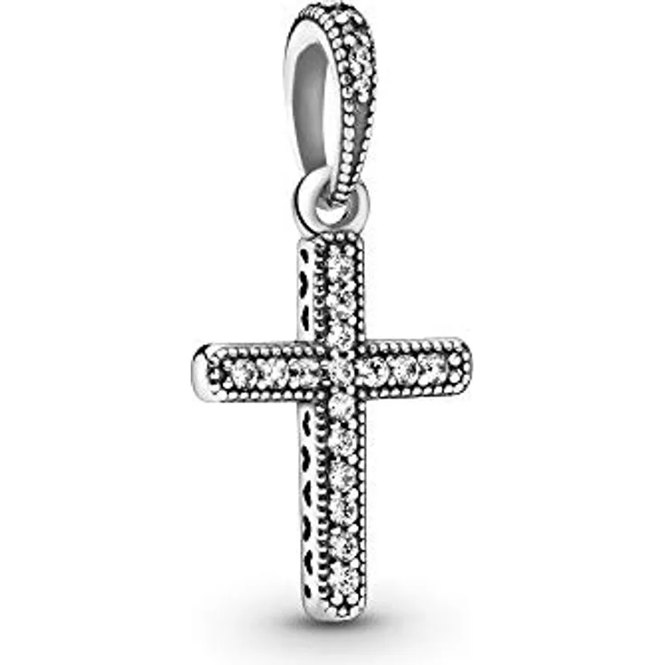 PANDORA Anhänger "Klassisches Kreuz" 397571CZ, Sterling-Silber mit Cubic Zirkonia und Herz-Verzierungen