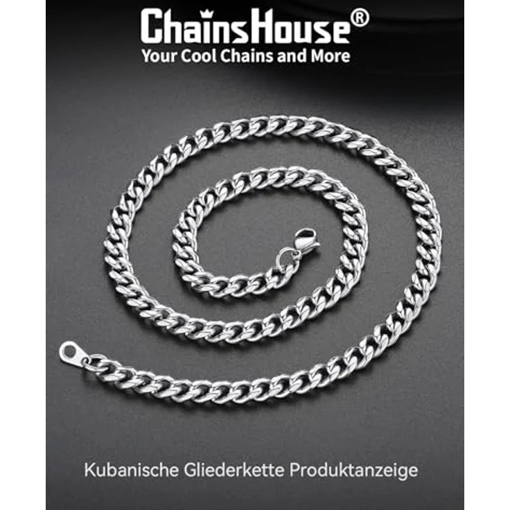 ChainsHouse Edelstahl Panzerkette 71cm, Herren Gliederkette 6mm, robuste Kubanische Halskette in Silber, antiallergen und rostfrei – Bild 4