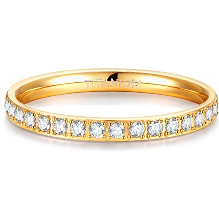 Zakk Eternity Ring 2mm Damen Ewigkeitsring aus Titan mit Zirkonia, Gelbgold, Größe 46 (14.6) – Bild 2