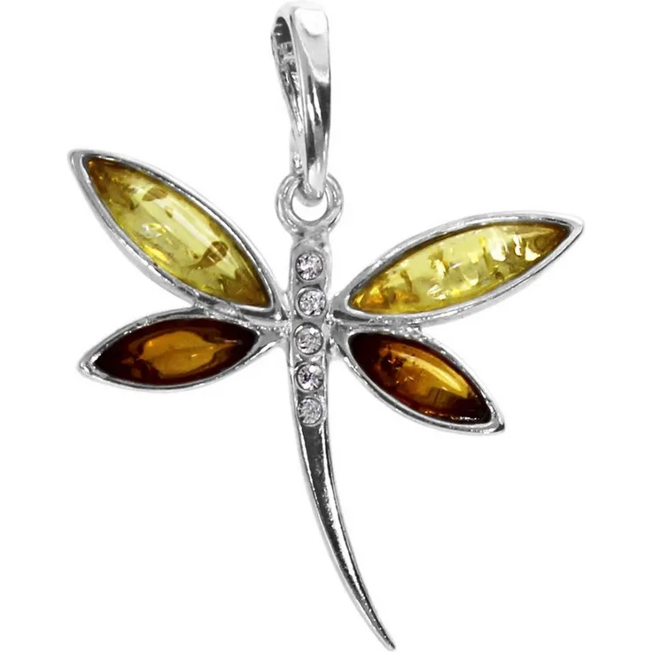 OSTSEE-SCHMUCK Kettenanhänger Libelle aus Sterlingsilber 925/000 mit Bernstein und Schmucksteinen, 1-tlg.