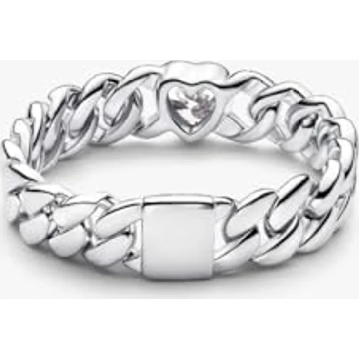 PANDORA Timeless Herz Cuban-Kette Ring aus Sterling Silber mit Zirkonia, Größe: 56, Handgefertigt, 194386C01-56 – Bild 2