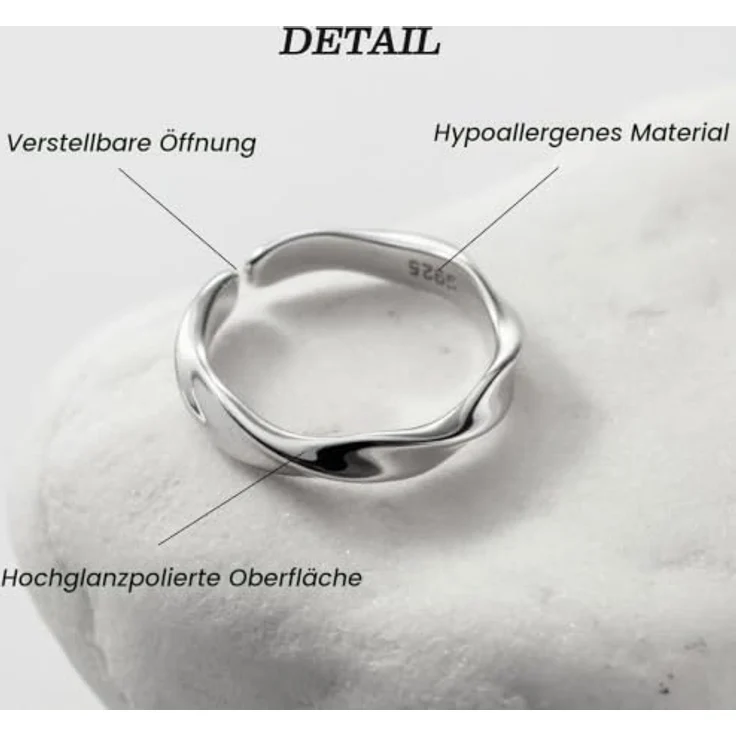 KONFEN Möbiusring Herren Ring, Verstellbare Geschnitzte Ringe mit Hochglanzpolierter Oberfläche, Hypoallergen, Silber – Bild 4