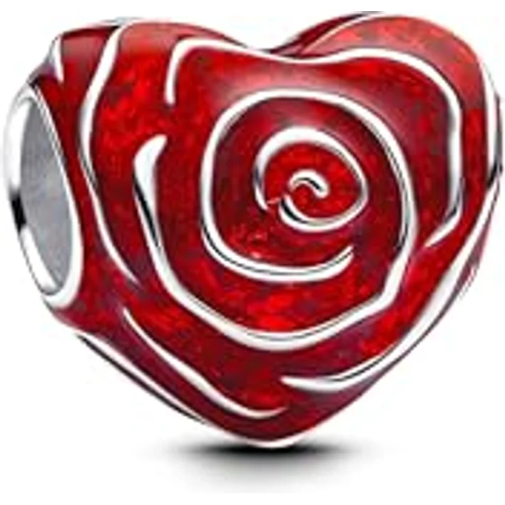 PANDORA Moments Rose Herz Charm, Sterling Silber mit transparenter roter Emaille, kompatibel mit Moments Armbändern, 793673C01 – Bild 1