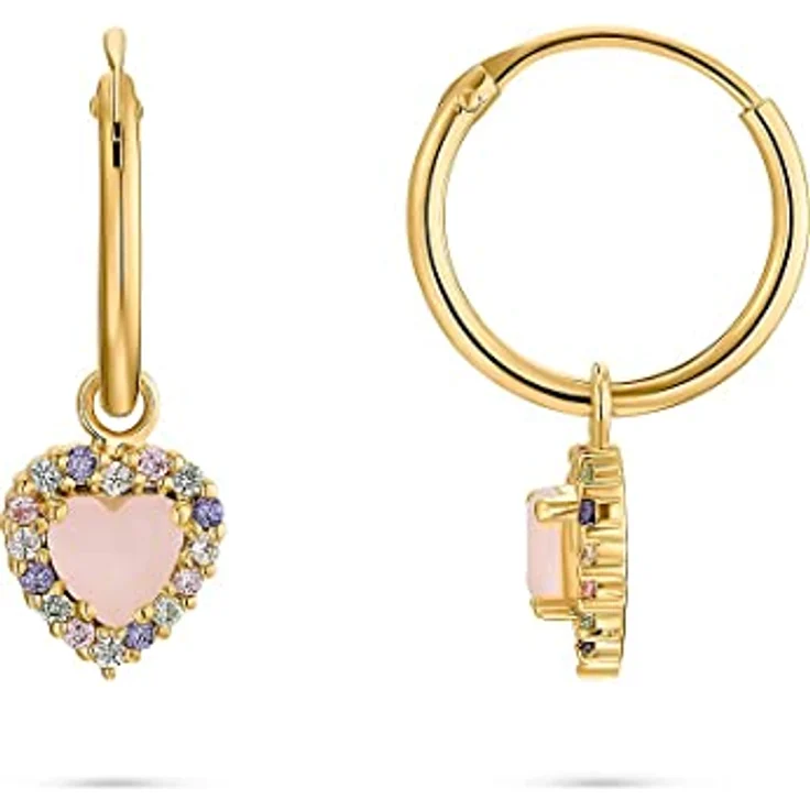 FAVS Little Friends Ohrhänger 88314531, Herz-Creolen in Gelbgold-Optik mit pinkem Schmuckstein und Zirkonia-Verzierung – Bild 3