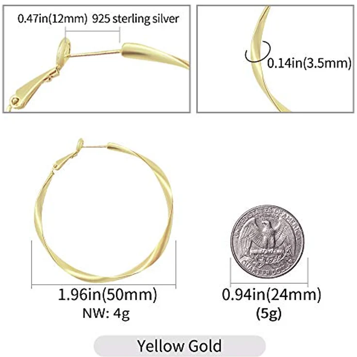 Surrounded Forest 18K Gold Creolen, leichte Loop-Ohrringe für Damen mit 50 mm Durchmesser, nickelfrei, Set aus 2 Stück – Bild 2