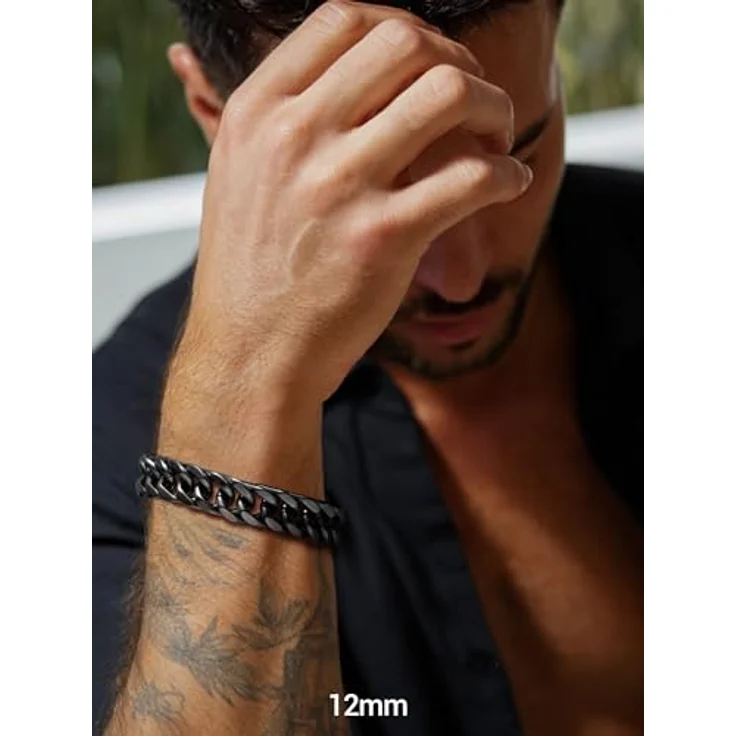 PROSTEEL Herren Armband Edelstahl Panzerkette, 21 cm lang, 12 mm breit, schwarz, korrosionsbeständig, stilvolles Accessoire – Bild 5