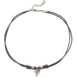 Fossil Herren Collier aus Edelstahl und Leder, 42 cm + 5 cm Verlängerung, Anhänger in Haifischzahn-Design, schwarz