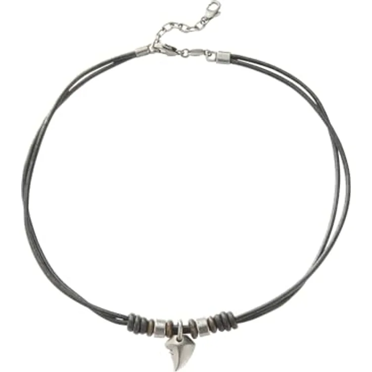 Fossil Herren Collier aus Edelstahl und Leder, 42 cm + 5 cm Verlängerung, Anhänger in Haifischzahn-Design, schwarz