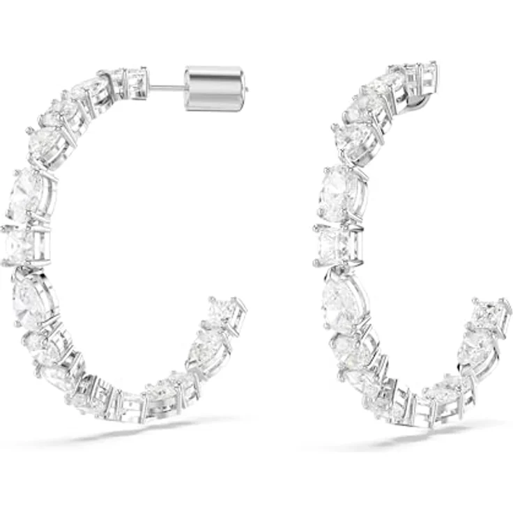 Swarovski Mesmera Kreolen, Weiße Rhodinierte Damenohrringe mit Swarovski Kristallen, 3.9 x 0.3 cm – Bild 3