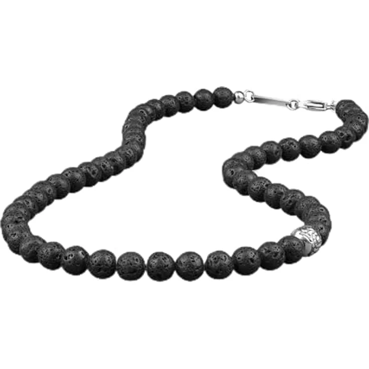 GAVU Vulkanstein Kristall Perlen Halskette für Männer, 55 cm, handgefertigt mit 8mm Lavastein und Edelstahl Fleur De Lis Perlen, rostfrei und wasserdicht – Bild 1