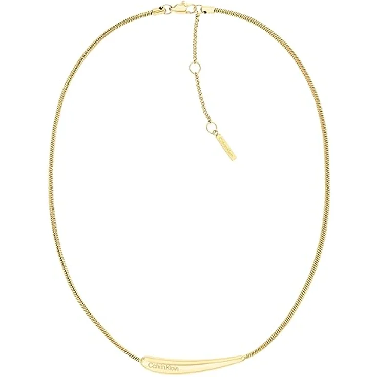 Calvin Klein ELONGATED DROPS Halskette für Damen, Edelstahl mit gelbgoldener IP-Beschichtung, 40,6 cm + 6 cm Verlängerung, graviertes Logo – Bild 1