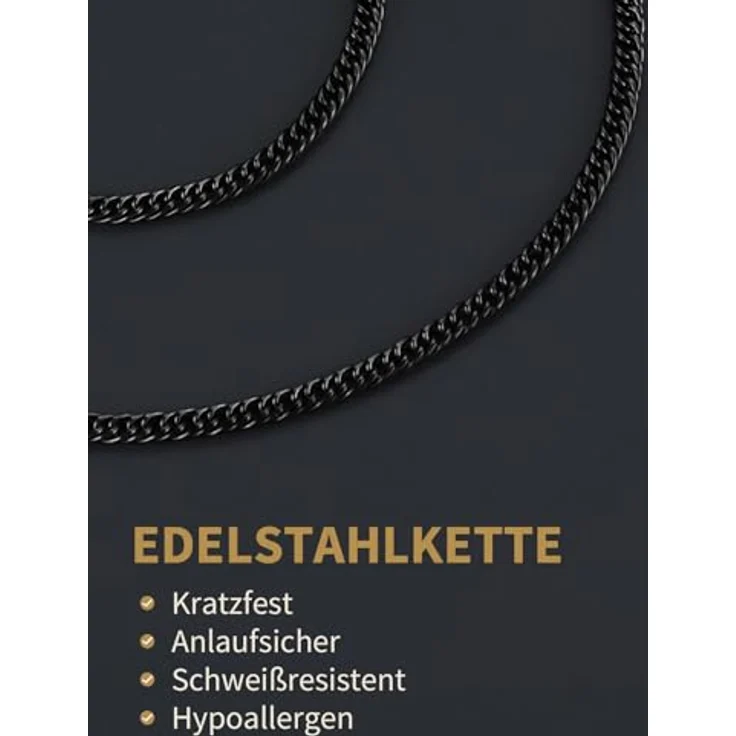 FindChic Schwarz Panzerkette, Herren Halskette 3mm Gliederkette 71cm Edelstahl, mit Geschenkebox für Weihnachten und Geburtstag – Bild 5