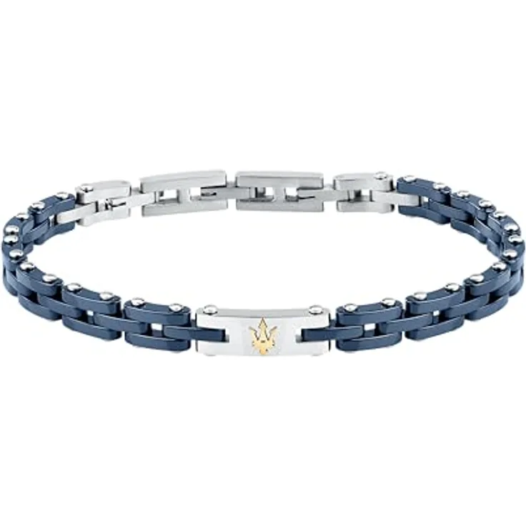 Maserati Herren-Armband Ceramic, Stahl und blaue Keramik, 18 + 3,5 cm, mit Klickverschluss, Geschenkidee für Herren