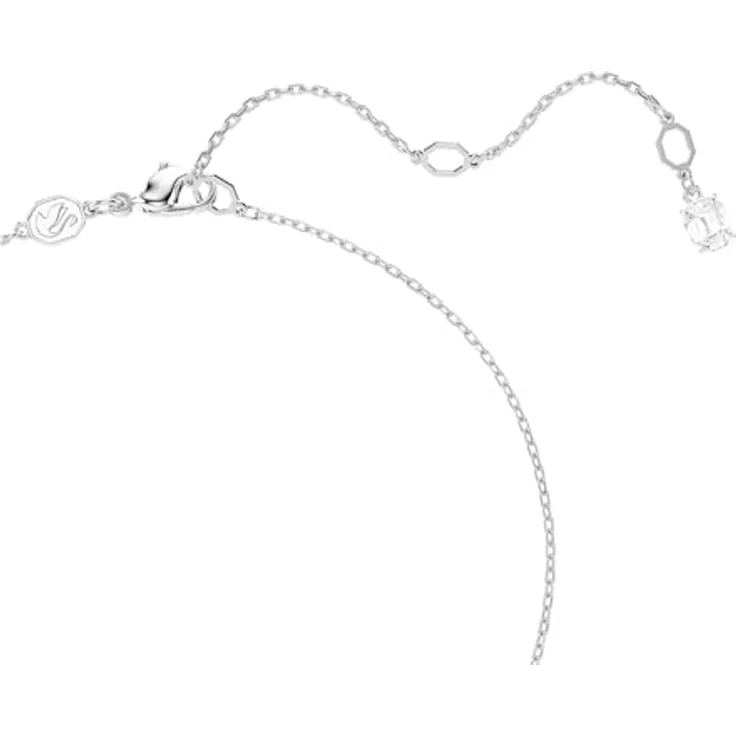 Swarovski Matrix Halskette, Rhodinierte Damenhalskette mit Weißer Kristallperle und Strahlenden Kristallen im Rundschliff – Bild 3