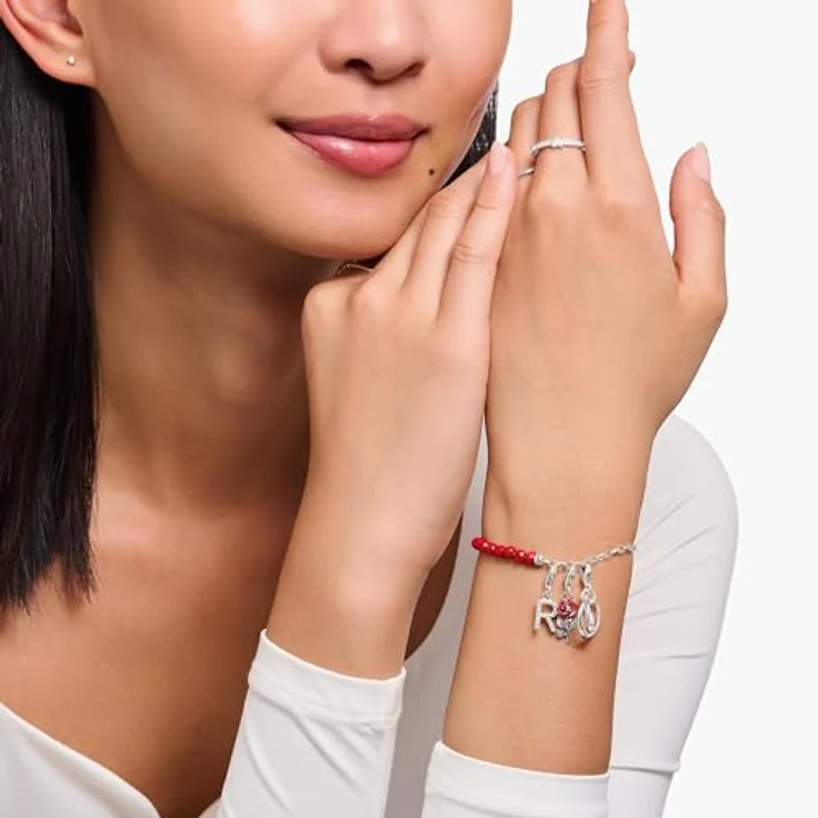 THOMAS SABO Charm-Einhänger Rose, dreidimensionaler Charm in Form einer Stielrose mit Gravurlinien und stilisierten Blättern – Bild 2