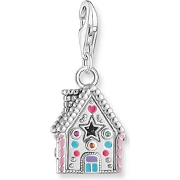 THOMAS SABO Charm-Einhänger Lebkuchenhaus, 925 Silber mit Zirkonia, Glas-Keramik Stein und synthetischem Rubin
