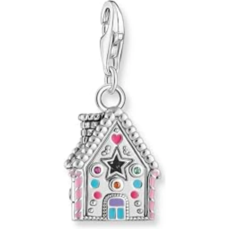 THOMAS SABO Charm-Einhänger Lebkuchenhaus, 925 Silber mit Zirkonia, Glas-Keramik Stein und synthetischem Rubin – Bild 1