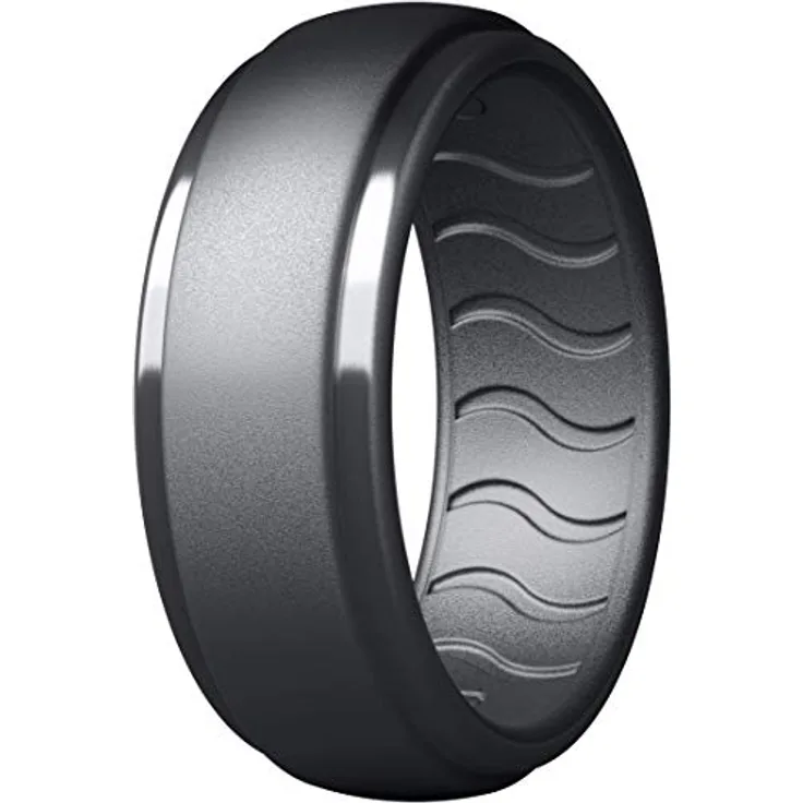 Dookeh Silikonring für Männer, Ehering aus Gummi mit atmungsaktivem Wellendesign (F-Cast Iron, Größe 12)
