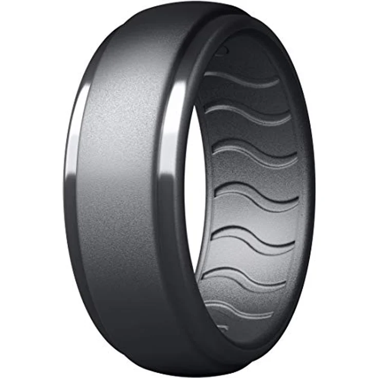 Dookeh Silikonring für Männer, Ehering aus Gummi mit atmungsaktivem Wellendesign (F-Cast Iron, Größe 12) – Bild 1