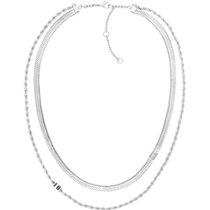 Tommy Hilfiger Jewelry Doppelte Ketten-Halskette für Damen aus Edelstahl mit emaillierten Details, verstellbarer Länge 40,6 cm - 45,7 cm, sicherer Karabinerverschluss, Modell 2780979 – Bild 1