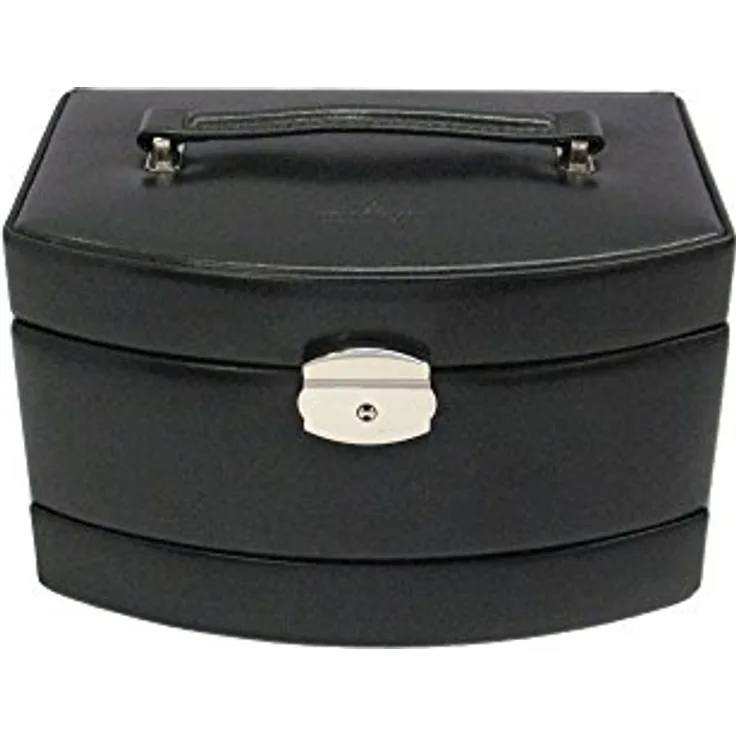 Windrose Automatik-Schmuckkoffer Merino Moda, Luxus-Jewelry-Koffer mit Reiseeinsatz, schwarz-legacy